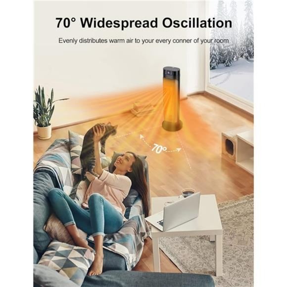 Space Heater, 1500W Fast Heating Ceramic Electric Heaters with Remote, (Black) - Picture 3 of 6